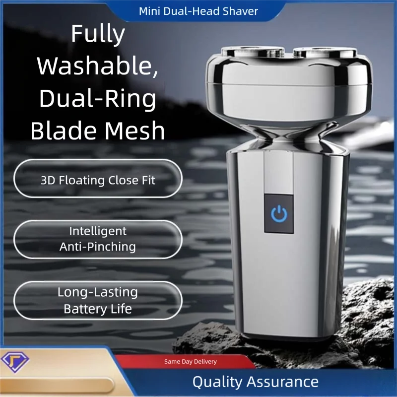 Men's Professional Shaver IPX7 Waterproof Shaving Machine with Floating Double Blade Mini Electric Razor Idea Gift Beard Trimmer