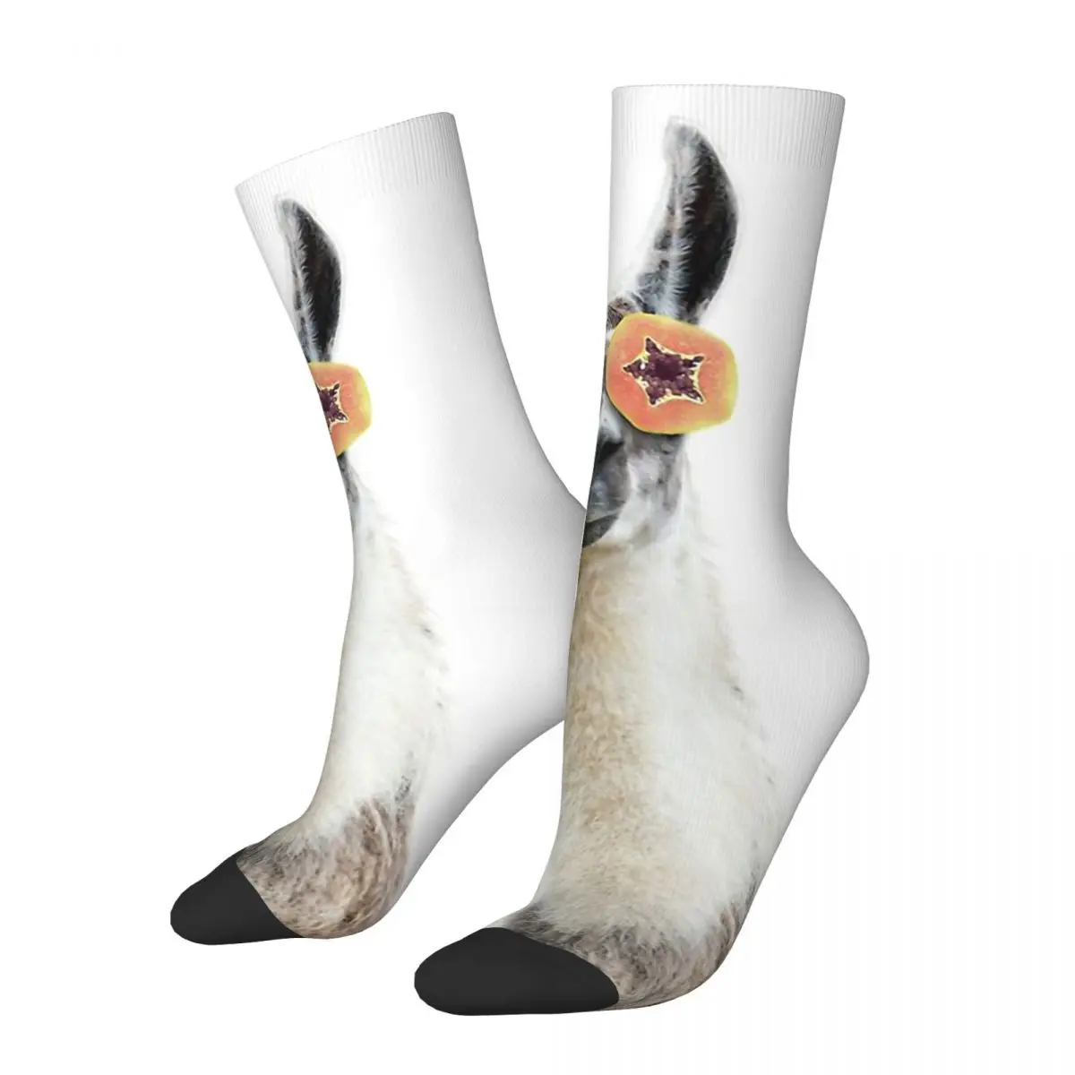 Hip Hop Vintage Relaxing Llama With Fruits Mask In White Crazy Men's compression Socks Unisex Llama Portrait Harajuku Crew Sock