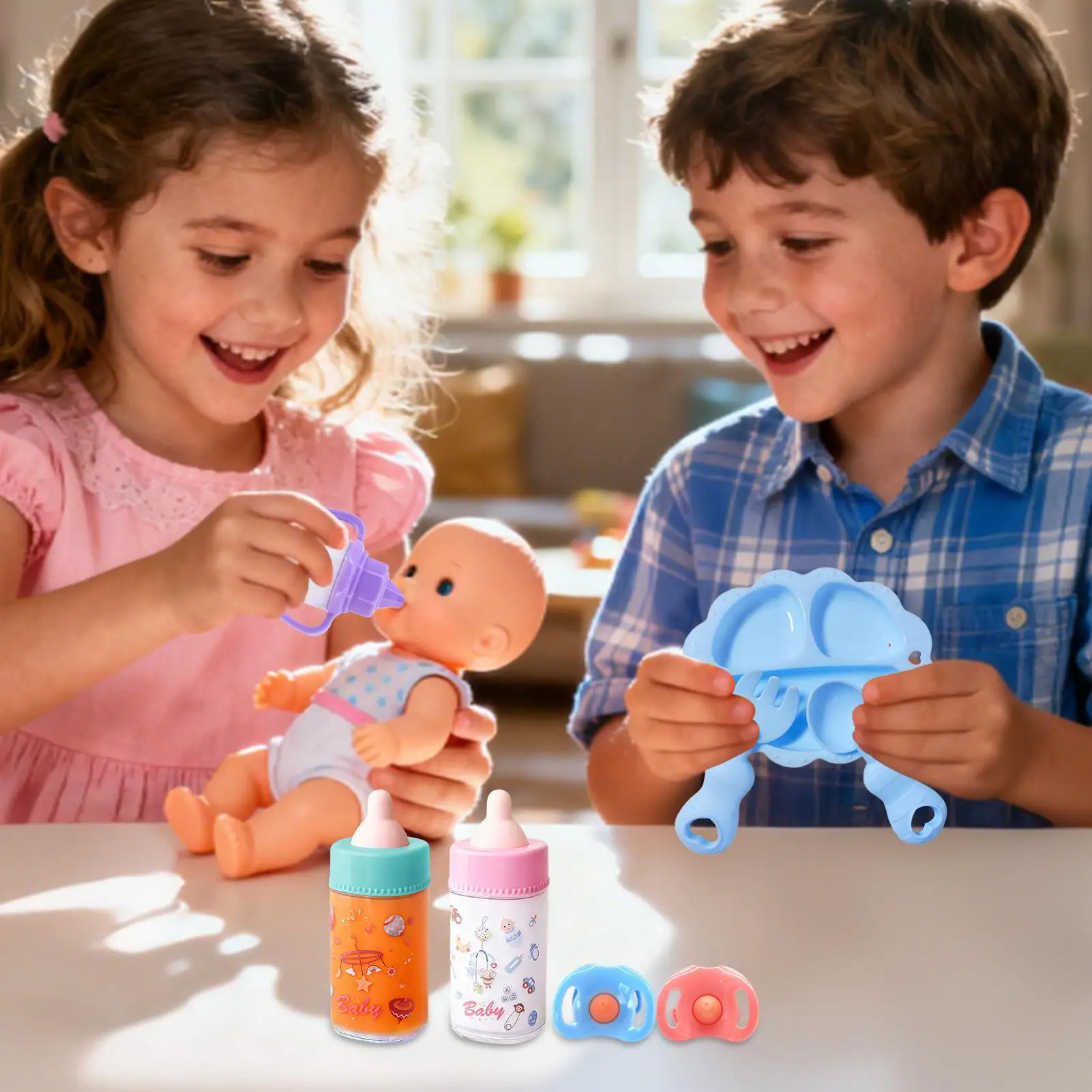 ขวดนมสำหรับตุ๊กตา ของเล่นเสริมบทบาทสมมติ อุปกรณ์เสริมสำหรับตุ๊กตา ชุดเครื่องครัวสำหรับตุ๊กตา สำหรับเด็กชาย เด็กหญิง ของขวัญวันเกิด ของเล่นสำหรับเด็กเล็ก ของเล่นสำหรับบ้านและโรงเรียน