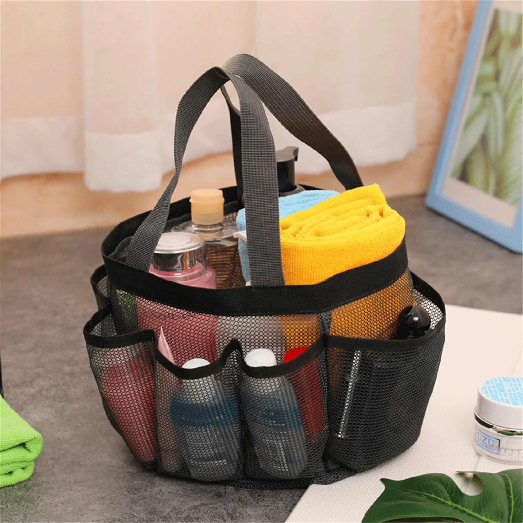 1PC New Portable Mesh Beach Bag Makeup Travel Storage Wash Bag Mesh Portable Swimming Bath Bag Beach Bag