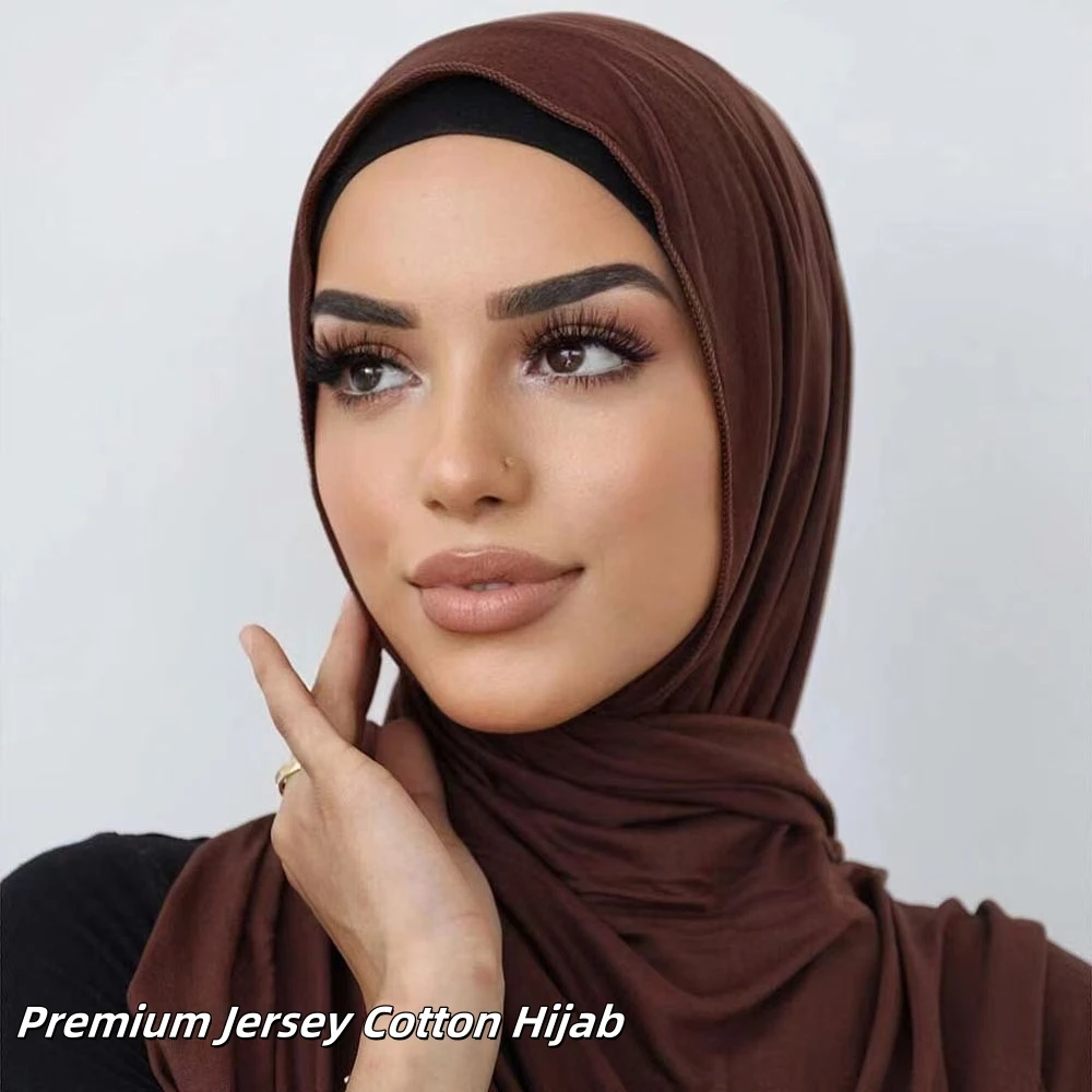 170x70cm Jersey Premium Cotton and Spandex Blend Hijab Scarf Muslim Woman Long Shawl Plain Soft Turban Solid Color Head Wraps