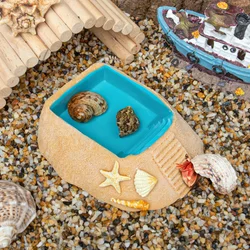 Hermit Crab Water Bowl with Climbing Ramp, Resin Hermit Crab Water Food Dish and Bathing Pool Beach Style Reptile Ramp