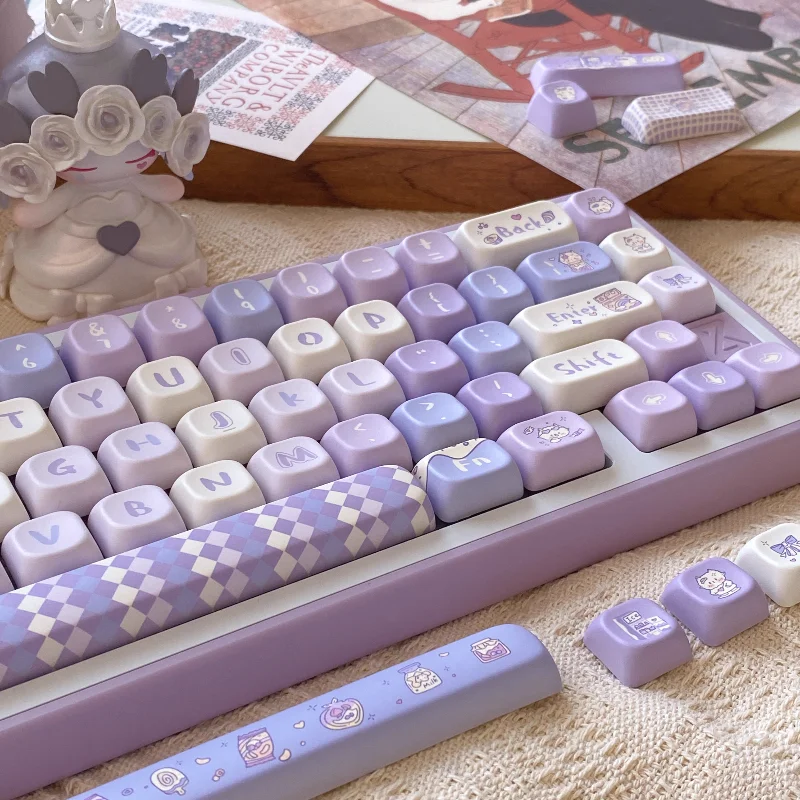 

Purple Lamb Eoa Keycap Pbt Material 138-Key Cartoon Plaid Cute Keycap Suitable For Mechanical Keyboard DIY Girls Christmas Gift