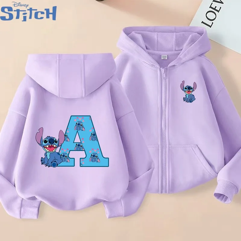 غرزة ديزني رسالة A-Z الأطفال لطيف الكرتون طباعة معطف Kawaii غرزة قلنسوة بسحاب ملابس الاطفال حفلة عيد ميلاد هدية الملابس #1