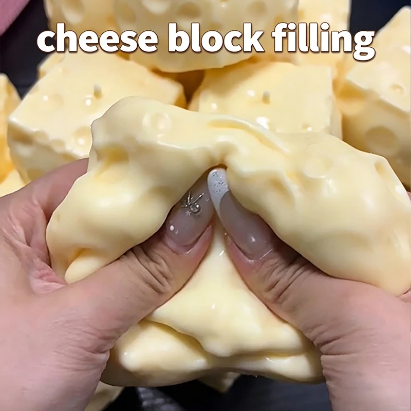 Cheese Cube Stress Ball Shapeable Crunchy Squishy Ball Squeeze Round Blocks Filled Fidget Toy Decompression Sensory Toy Gifts
