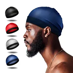 Tampão de cúpula sedoso unissex para homens, elástico, Durag sedoso, bandanas, peruca inferior, resfriamento do spandex, gorro baseado em seda, gorro, novo