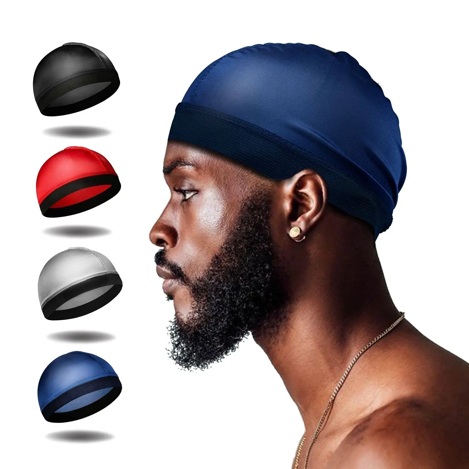 Nowa jedwabista czapka z daszkiem dla mężczyzn Elastyczna opaska Silky Durag Bandanas Bottom Wig Cap Spandex Cooling Cap Silk Based Beanie Bonnet
