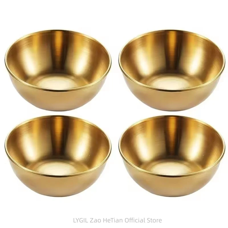 4pcs 2pcs Stainless Steel Golden Sauce Dishes Appetizer Seasoning Serving Dishes Sets Tray Spice Plates Kitchen Tableware