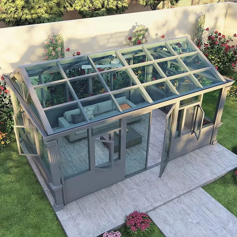 Modern Eco-Friendly Easily Assembled Outdoor Glass Sunroom Triangular Roof Home Garden Glass Greenhouse