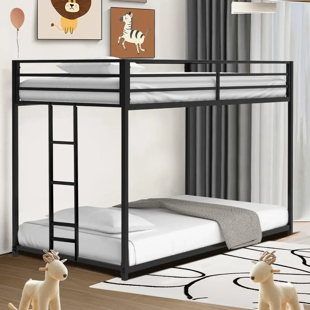 

Twin Over Twin Bunk Bed Metal Low Profile Bunkbed with Side Ladder No Box Spring Required, Easy Setup,Black Bunk Bed Frame