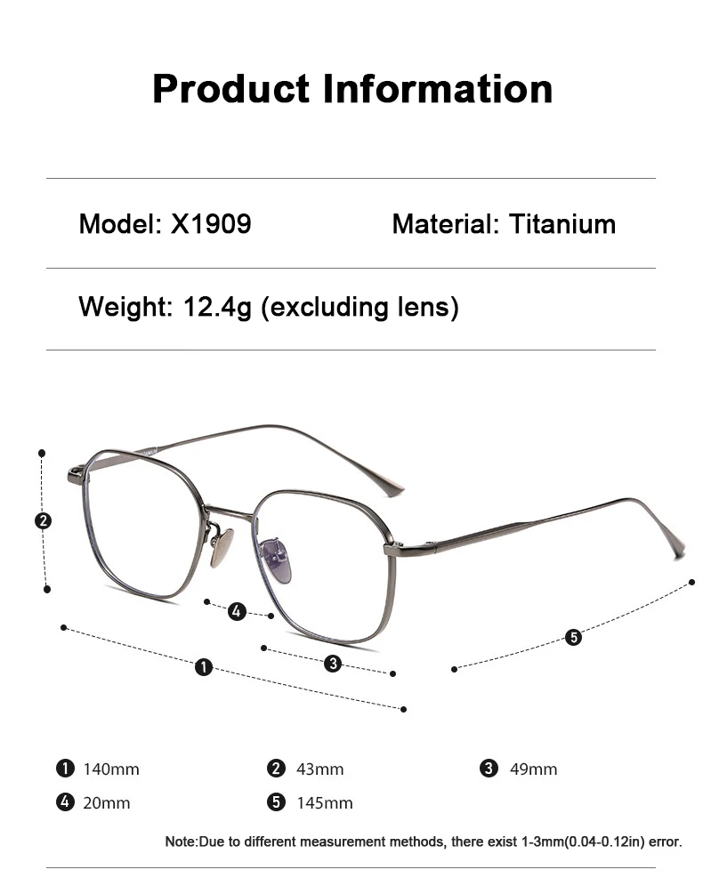 Japanische Marken-Replika Ultraleichte Reintitan Polygonale 1909 Design-Brille für Männer und Frauen Retro Business Luxus-Brillen für Koreaner – Detail 8