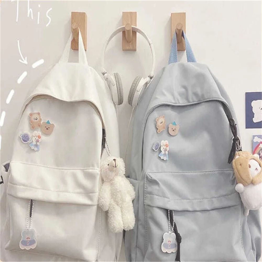 Mochila de Nylon de Grande Capacidade para Mulheres e Homens, Coreano Harajuku Ulzzang, Mochila Cor Sólida, INS High School, Bolsa Estudantil Universitária