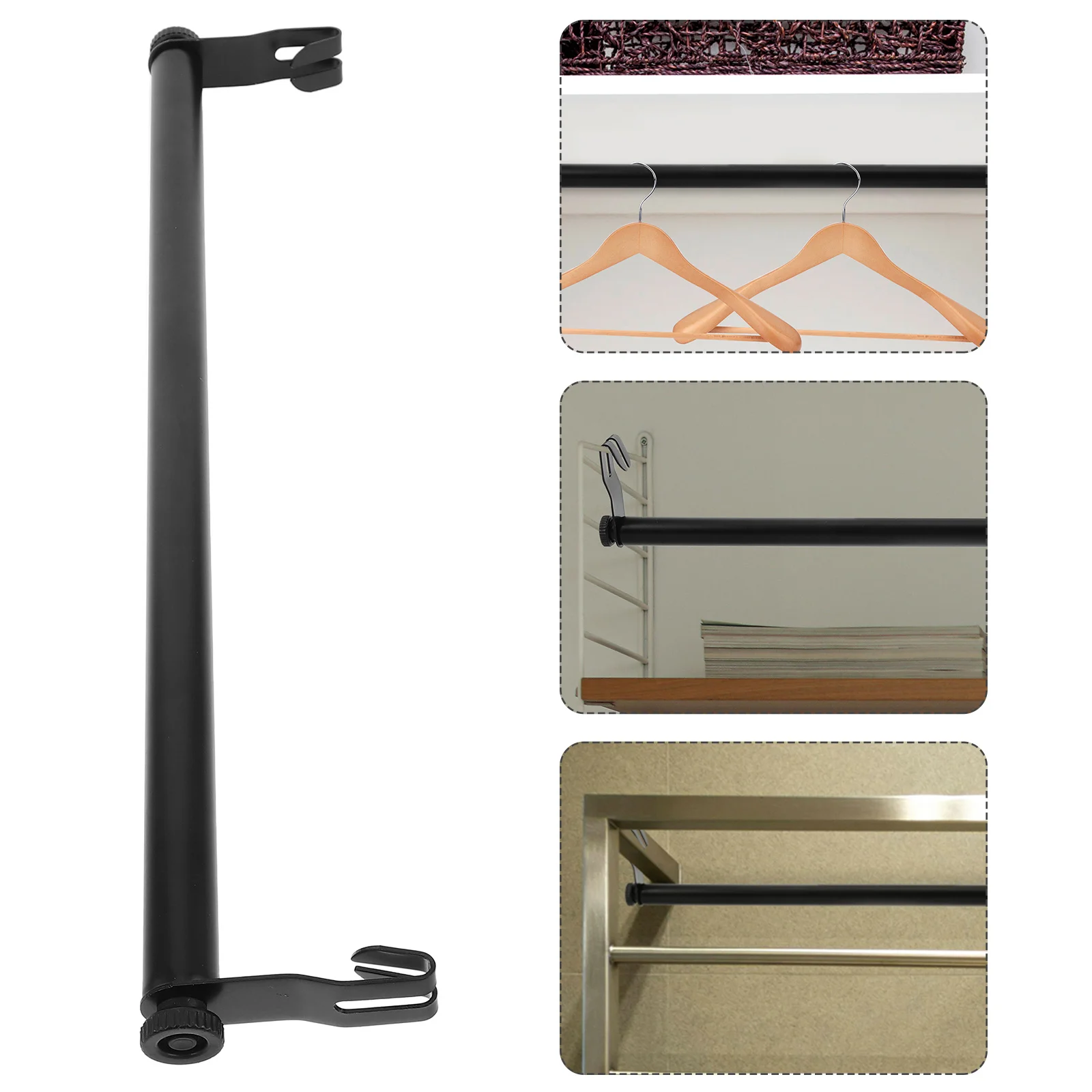

40cm Carbon Steel Closet Rod Heavy Duty Hanging Bar No Drill Clothes Rack Wire Shelving Garment Rod Portable Closet Organizer