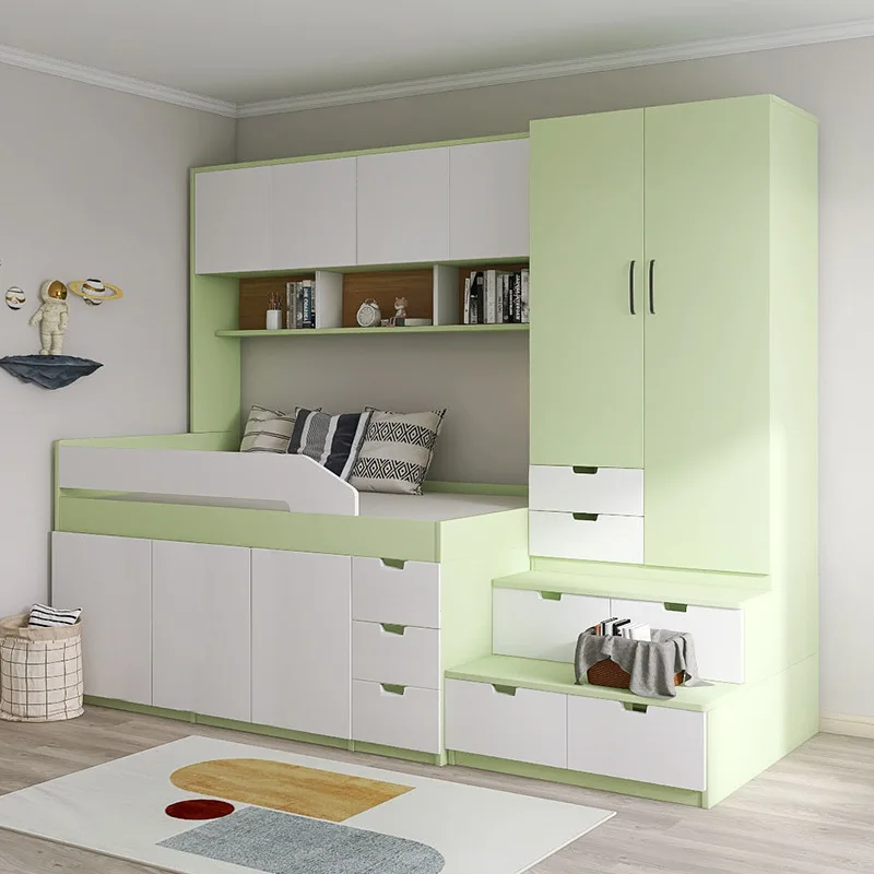 Small apartment multi-functional combination bed wardrobe integrated half height with desk