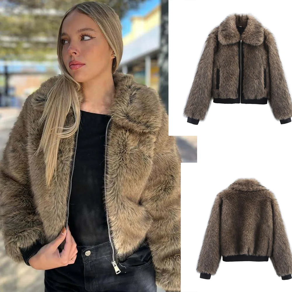 

Winter Warm Faux Fur Short Jacket Coats Women Elegant Turn-down Collar Full Sleeve Overcoats Luxury Thick Chic Lady Outerwear