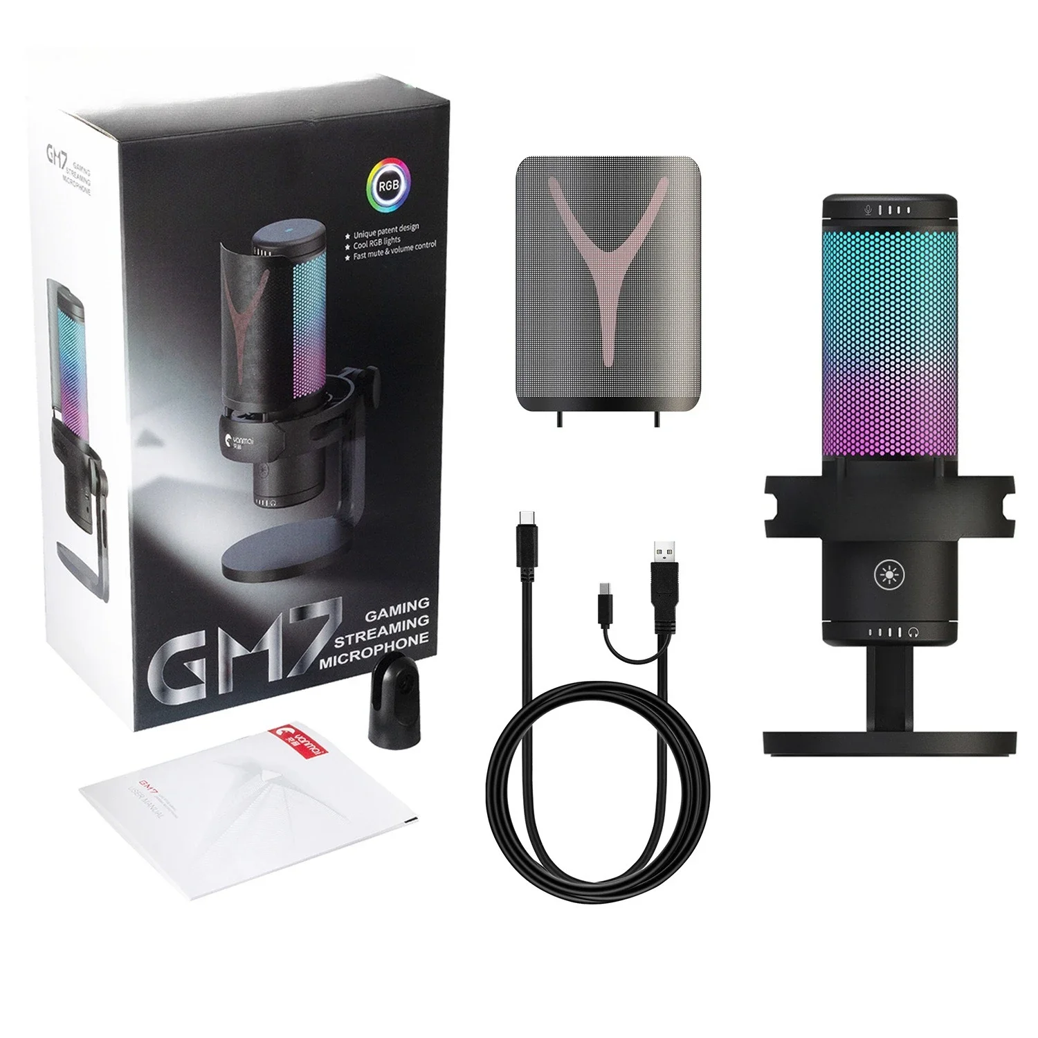 Software and hardware monitoring function Type-C computer dual interface microphone recording capacitor game RGB e-sports microp