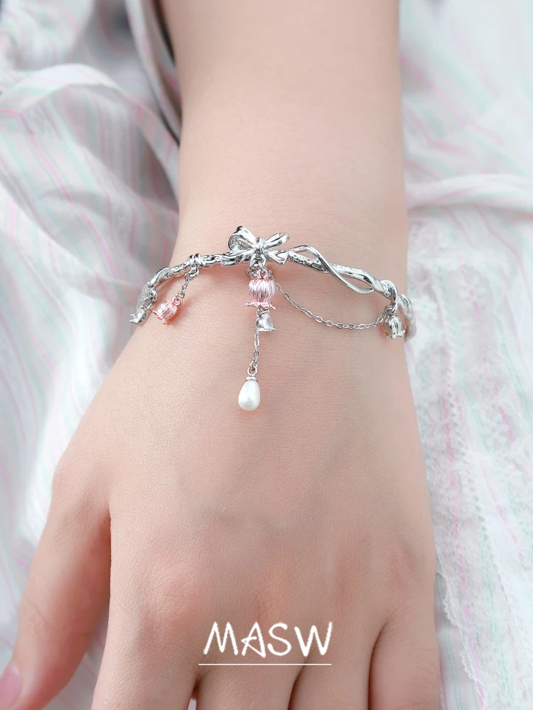 MASW Original Design Sweet Korean Temperament Cute Flower Bracelet For Women Party Gifts Modern Jewelry Pretty Ear Accessories