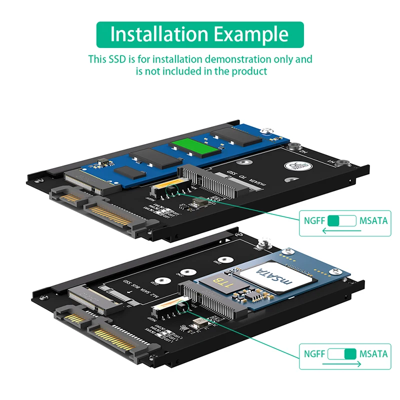 NEW with Metal Shell NGFF B/B+M Key M.2 SATA SSD M2/mSATA to SATA Converter mSATA SSD to 7mm 2.5" SATA3.0 6Gb Adapter Card Riser
