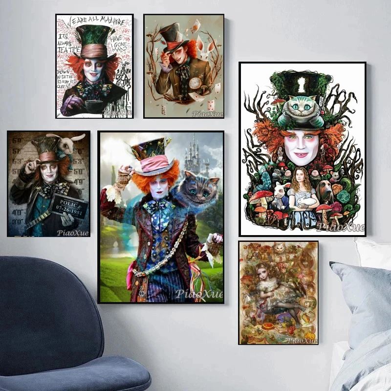 Mad Hatter Diamond Painting Alice In Wonderland Cheshire Cat 5D Full Mosaic Cross Stitch Complete Decor