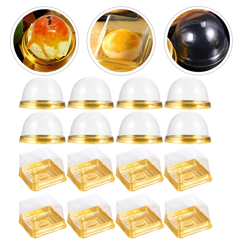 

100pcs Square Round Plastic Packaging Boxes for Egg Yolk Pastries Round 50 Large Gold Square Clear Lid Easy Assembly