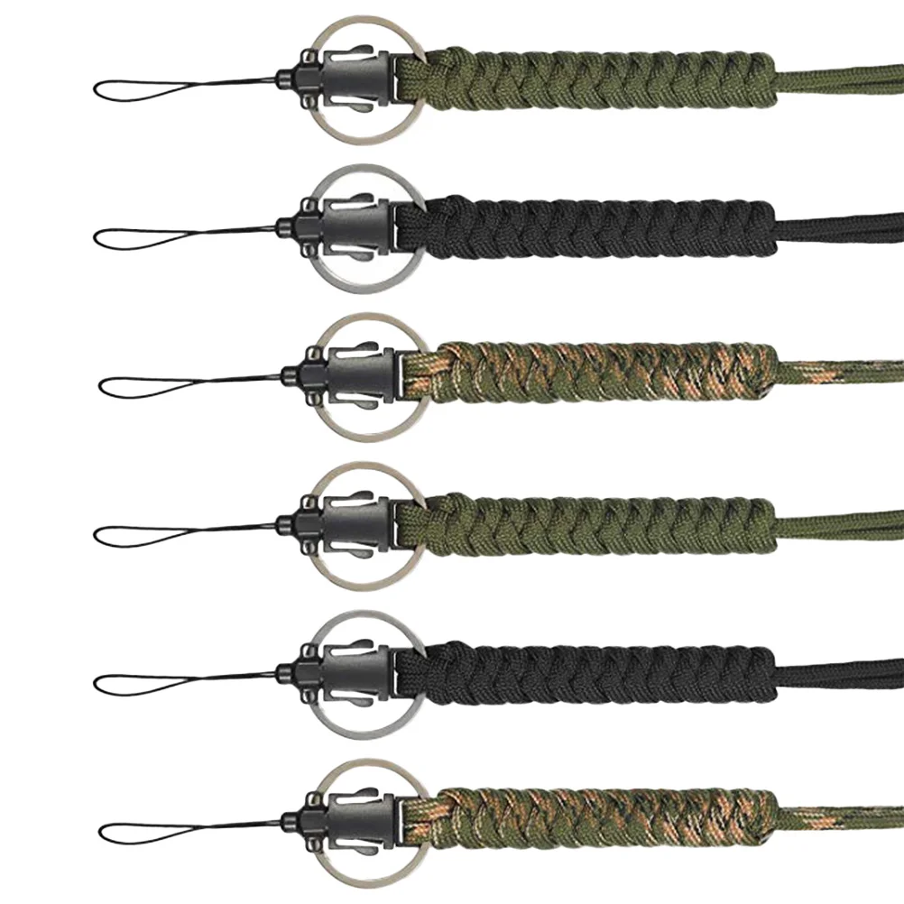 6 قطعة حقيبة مقاومة للماء حزام Paracord سلسلة مفاتيح قصيرة فائدة حبل قابل للتعديل الرقبة الحبل للتخييم في الهواء الطلق التنزه مفتاح الهاتف Id