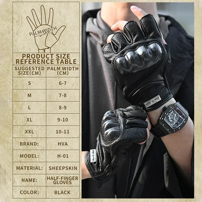 Summer Motorcycle Fingerless Gloves Accessories Goatskin Leather Half Finger Gloves Motocross Gant Moto Guantes Moto Verano