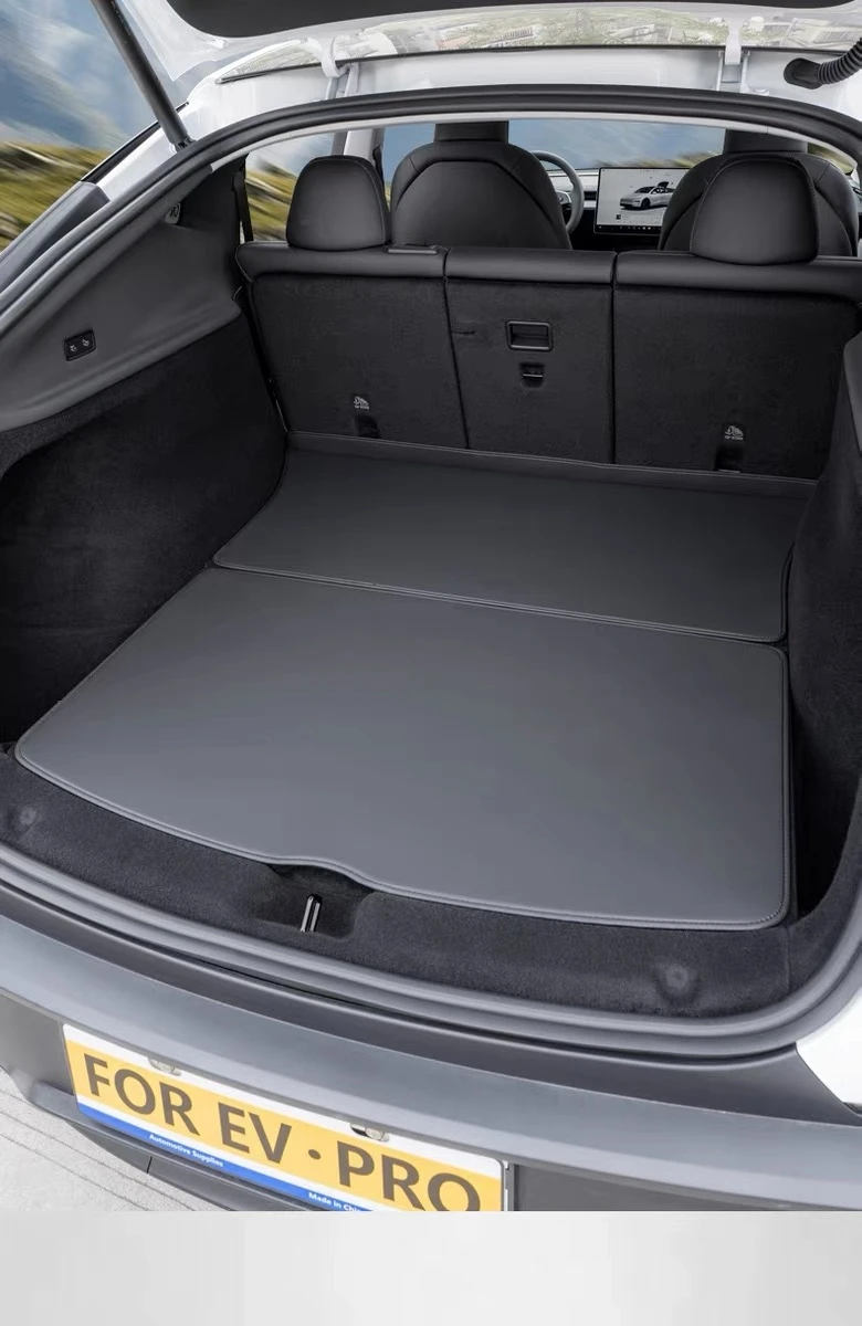 Für Tesla Model Y Juniper 2025-2026 Kofferraummatte aus Leder, Rücksitzlehnen-Schutzpolster, geteilte Laderaumauskleidung, Anti-Schmutz-Matte – Detail 9