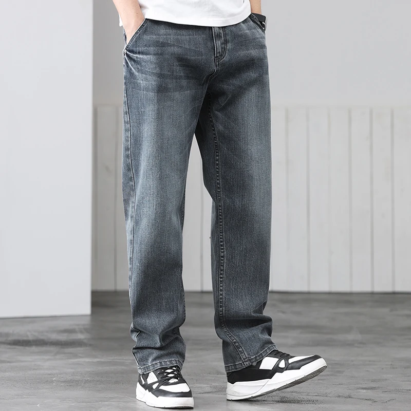 

Модные мужские джинсы больших размеров с широкими штанинами, осенне-зимние, на флисовой подкладке, свободного прямого кроя, новые, струящиеся, элегантные