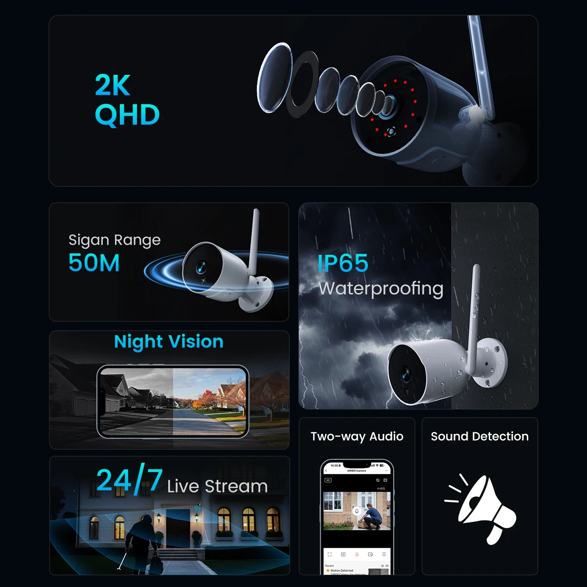 GIRIER Tuya WiFi Smart Security Camera 4MP Outdoor Camera IP65 Waterproof Supports 2-way Audio IR Night Vision Motion Detection