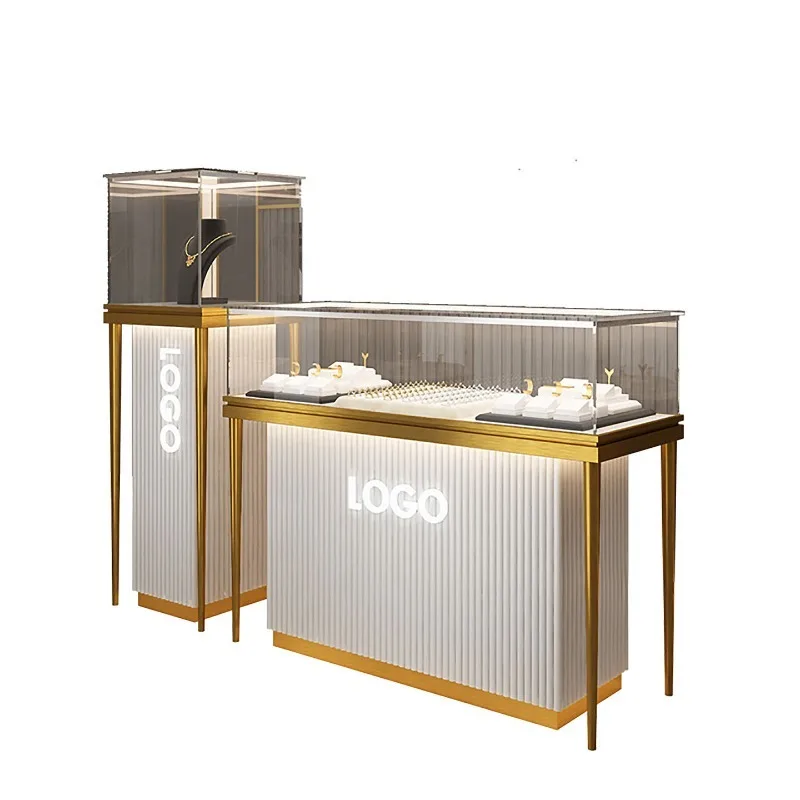 Stainless Steel Curved Titanium Plated Jewelry Cabinet Gold Jewelry Jewelry Watch Jade Antique Store Display Cabinet Display Cou
