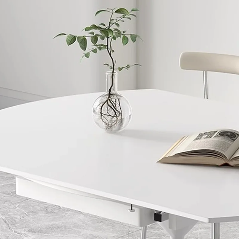 Fashion Extendable Dining Table White Restaurant Mobile Rounded Dining Table Small Apartment Floor Mesas De Jantar Furnitures