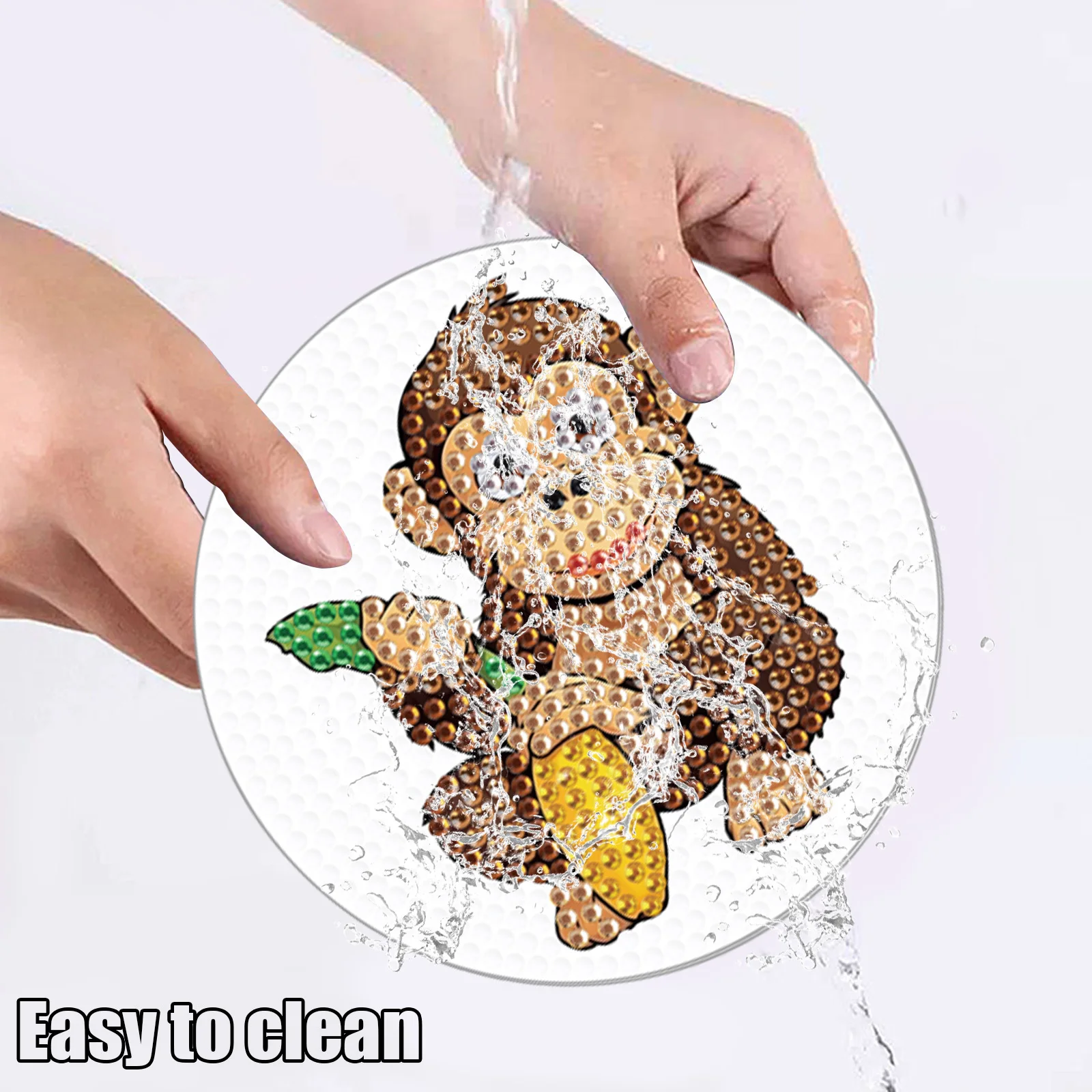 4 قطع من مجموعات الوقايات اللوحة الماسية للبالغين، لوحة طاولة لطيفة على شكل قرود ماسية مع حامل للمكتب وحصيرة الأكواب هدية ديكور #4