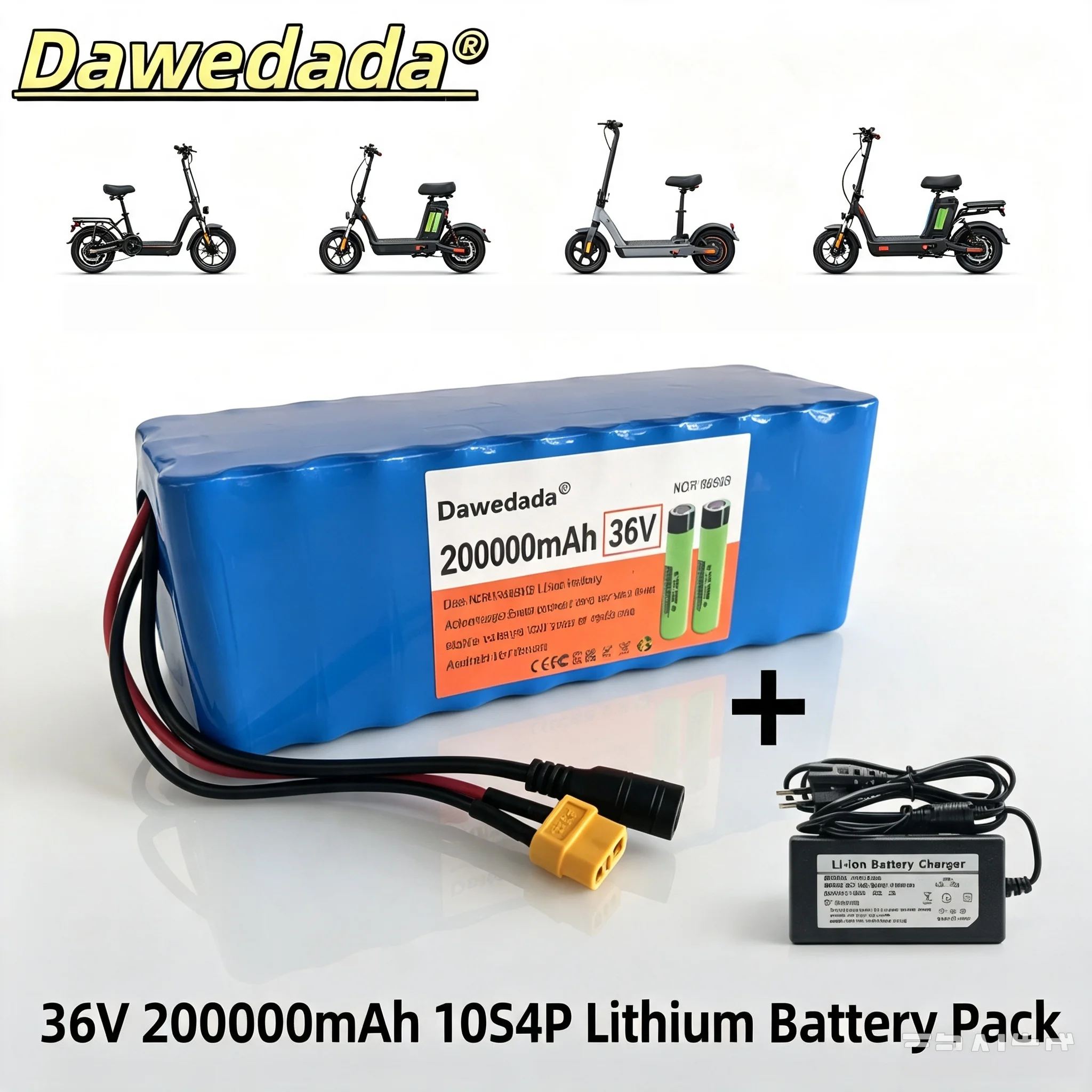 36V 200Ah 10S4P 18650 Lithium Battery 200000mAh Large Capacity Electric Scooter E-bike Battery Pack With Charger