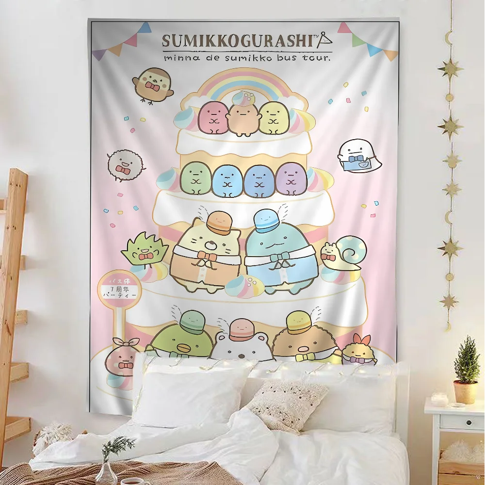 Kawaii S-Sumikko G-Gurashi Cute Tapestry Anime Tapestry Hanging Tarot Hippie Wall Rugs Hanging Sheets Chart Tapestry for Living