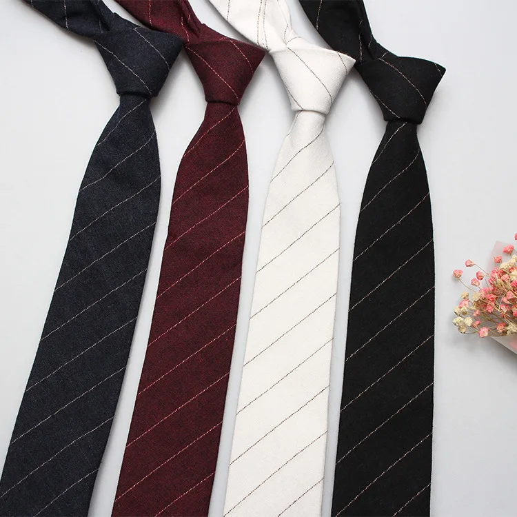 Linbaiway Men Slim Solid Necktie Casual Cotton Black Neck Ties for Man Skinny Designer Narrow Business Wedding Necktie Corbatas
