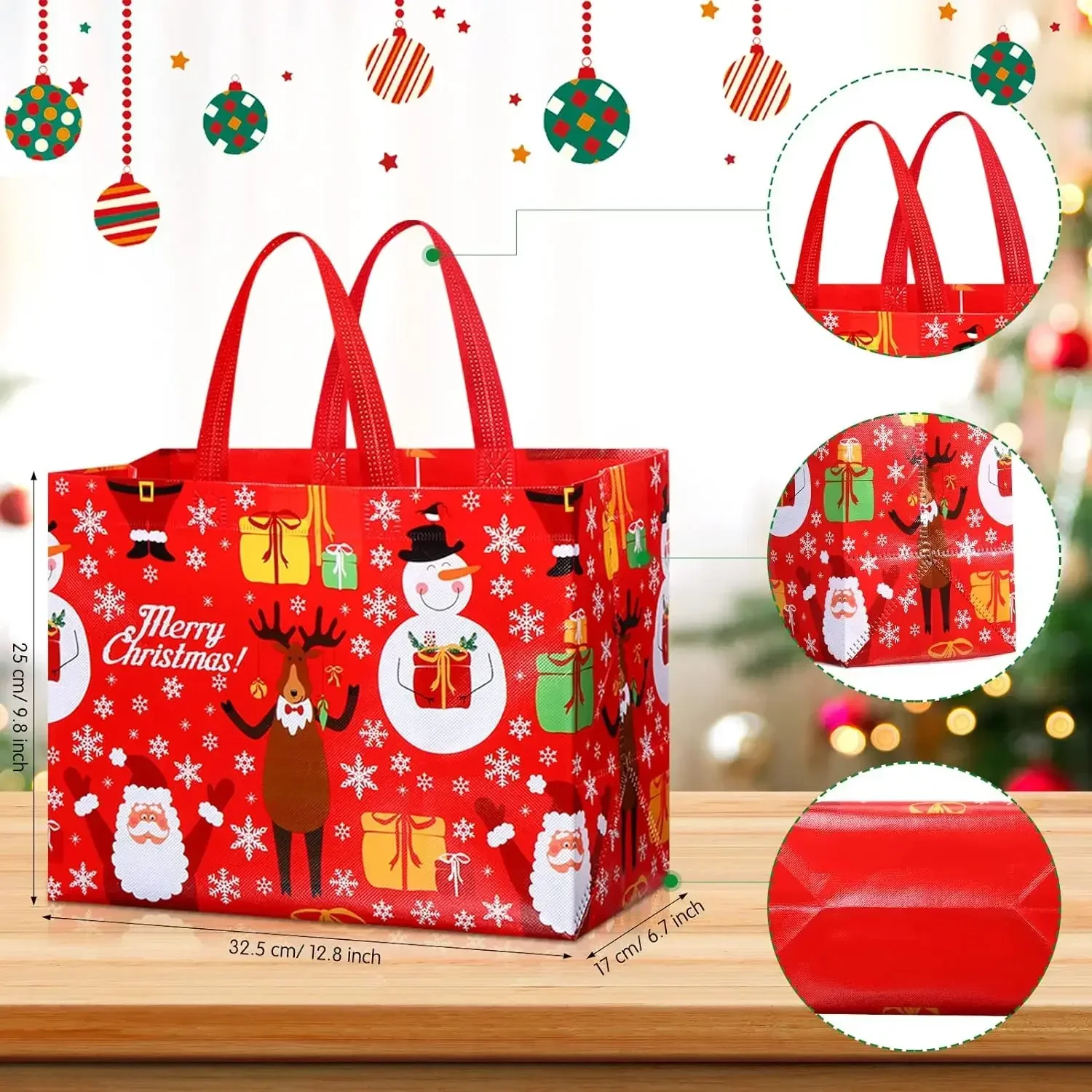 Large Christmas Gift Bags Reusable Grocery Shopping Handbag Non Woven Santa Claus Xmas Tree Snowman Printed Pattern Party