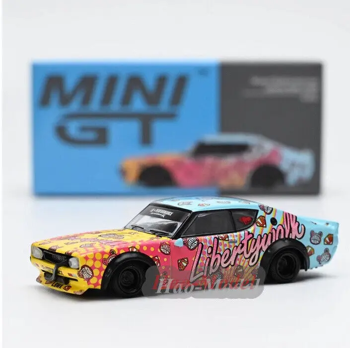 MINIGT 1/64 For Nissan Skyline Kenmeri Liberty Walk KUMA Car Model Alloy Diecast Simulation Boys Gift Hobby Display Ornaments