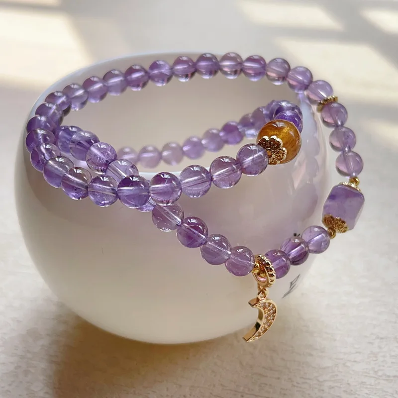 Double-Layered Amethyst Crystal Beaded Bracelet for Women Natural Amethyst Carries Energy for Peace Strengthen Intuitive Powers