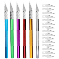 Fniiva Engraving Cutter with 5pcs Blade Metal Handle Craft Carving Sculpture Paper Non-Slip Knife DIY Repair Hand Leather Tools
