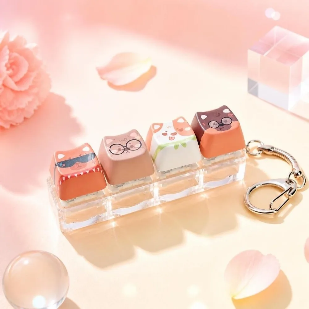 4 Keys Design Fidget Button Keychain Stress Relief Pendant Keyboard Clicker Keychain Cartoon Animal Cute Bag Key Decor