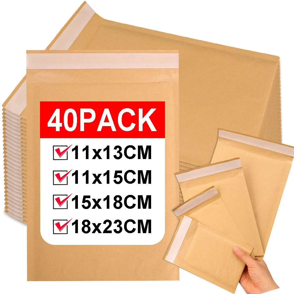 40-10 шт., крафт-пузырчатые конверты, бумажные упаковочные пакеты, мягкие почтовые конверты, транспортировочная упаковка, пузырчатые конверты, курьерские сумки для хранения, 4 размера