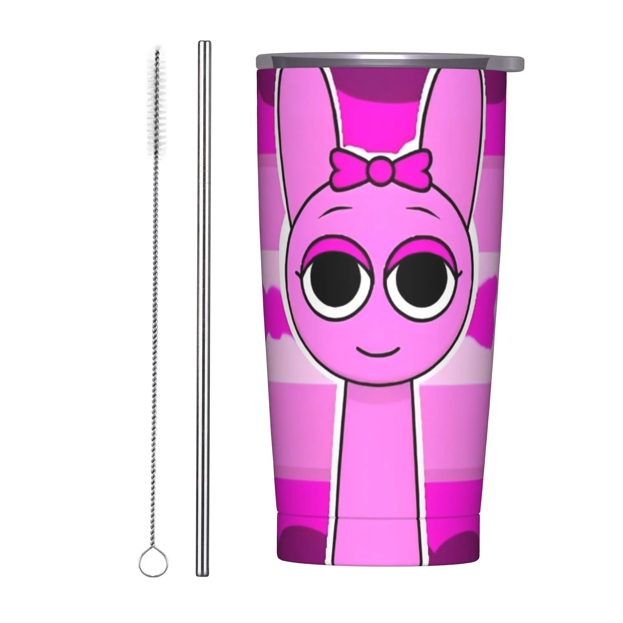 Sprunki Cartoon Anime Tumbler Vacuum Insulated  Thermal Cup with Lid Straw Smoothie Tea Mug Water Bottle