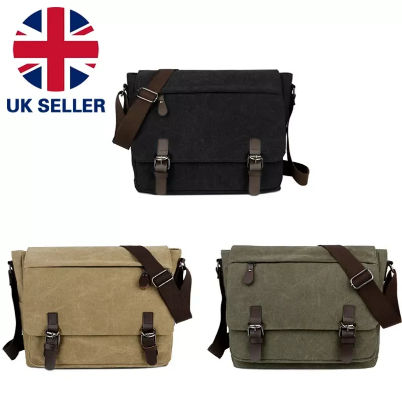 

Men Soft Vintage Canvas Leather School Military Shoulder Messenger Bag Satchel