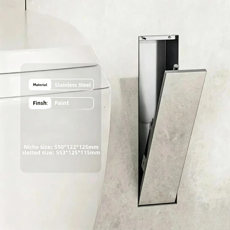 Wall Embedded Hidden Toilet Brush Stainless Steel In-wall Niche Silicone Concealed Tool For Bathroom Side Wall Installation