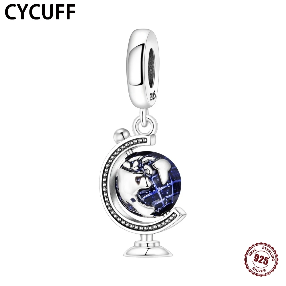CYCUFF New S925 Sterling Silver Globe Pendant Charm Beads Fashion Bracelet DIY Birthday Original Jewelry Accessories For Women