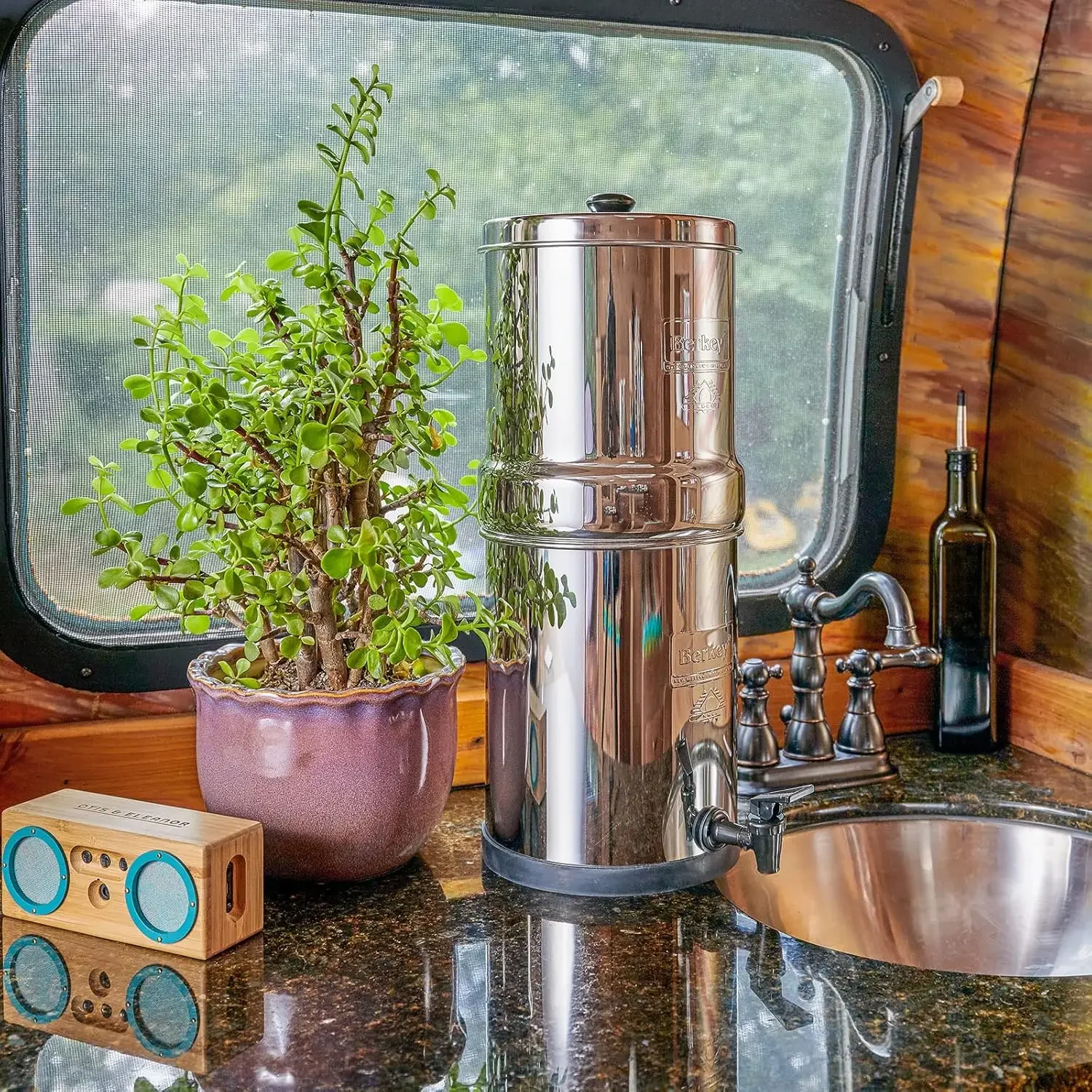 Gravity-Fed Water Filter with 2 Black Berkey Elements–Enjoy Potable Water While Camping, RVing, Off-Grid, Emergencies, Every Day