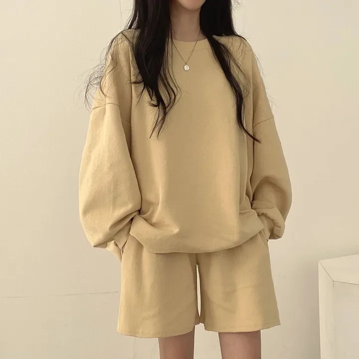 

Korean Style Fashionable Casual Sportswear Set Women's Long Sleeve Sweatshirt Shorts Spring Summer New Arrival Street Style A...