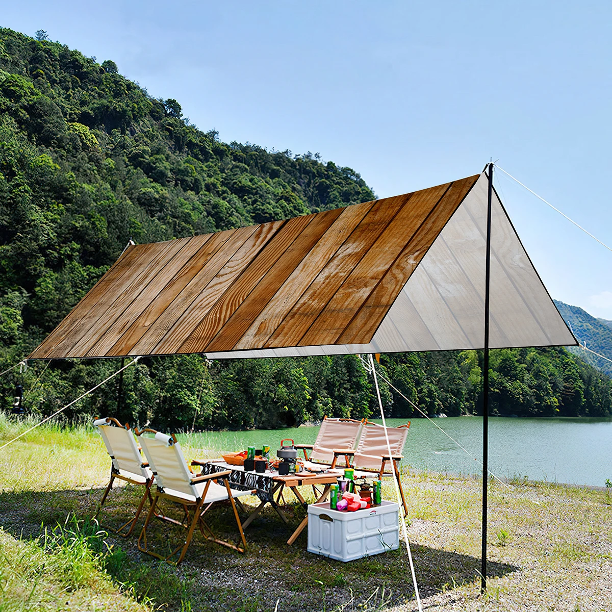 

Wood Texture Outdoor Shade Canopy For Family And Friend,Waterproof and UV-resistant Lightweight Portable Oxford Tent for Picnic