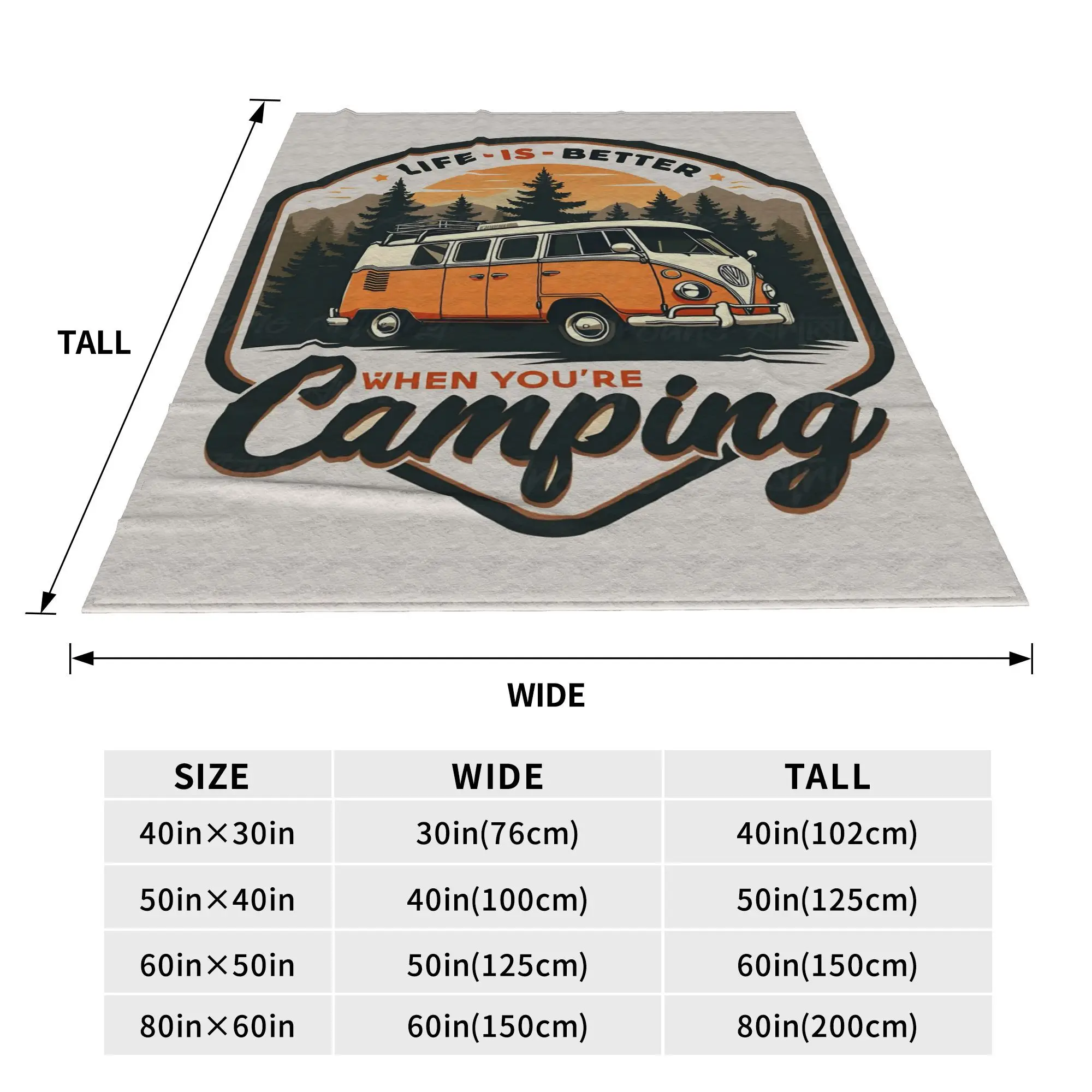 Flannel Throw Blanket CamperVan Happy Camper Warm Plush Blankets Soft Bedspread for Bed Living room Home Travel Couch