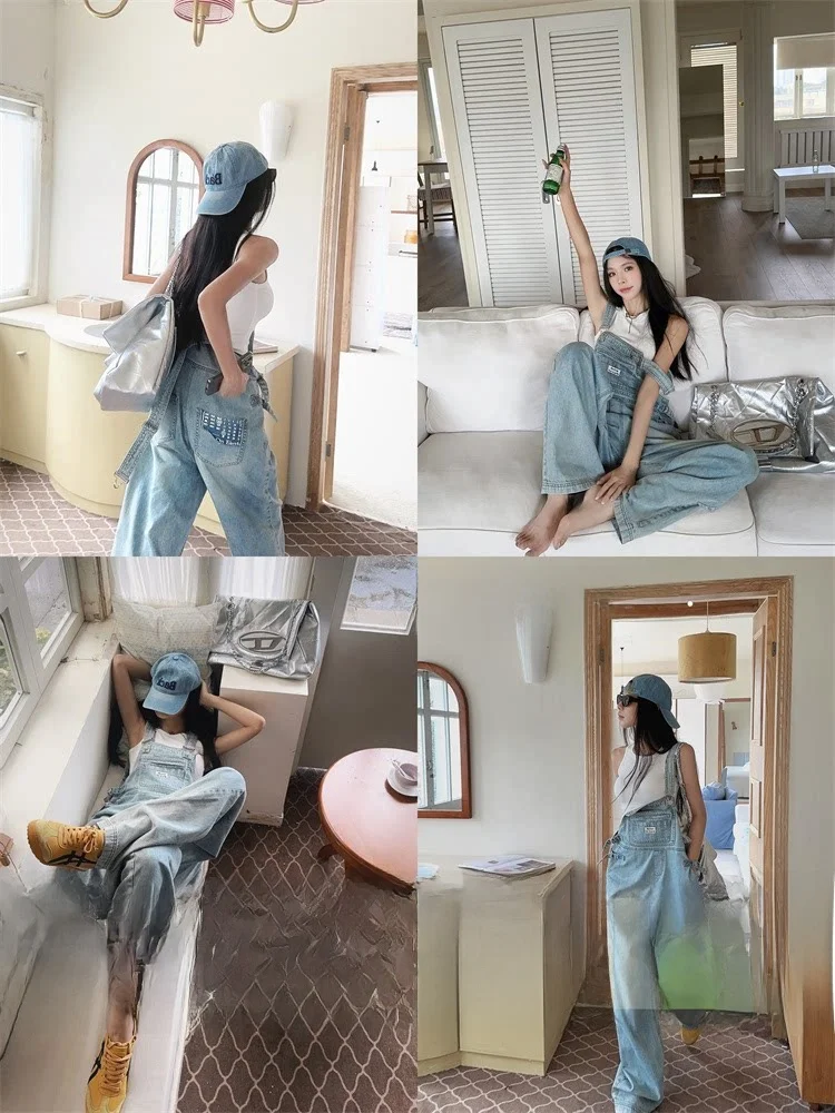 

Light Blue Denim Overalls Women's Loose Fit Spring Lazy Sle Heavy Design Sensation Small Size Jeans Overalls Earth Store